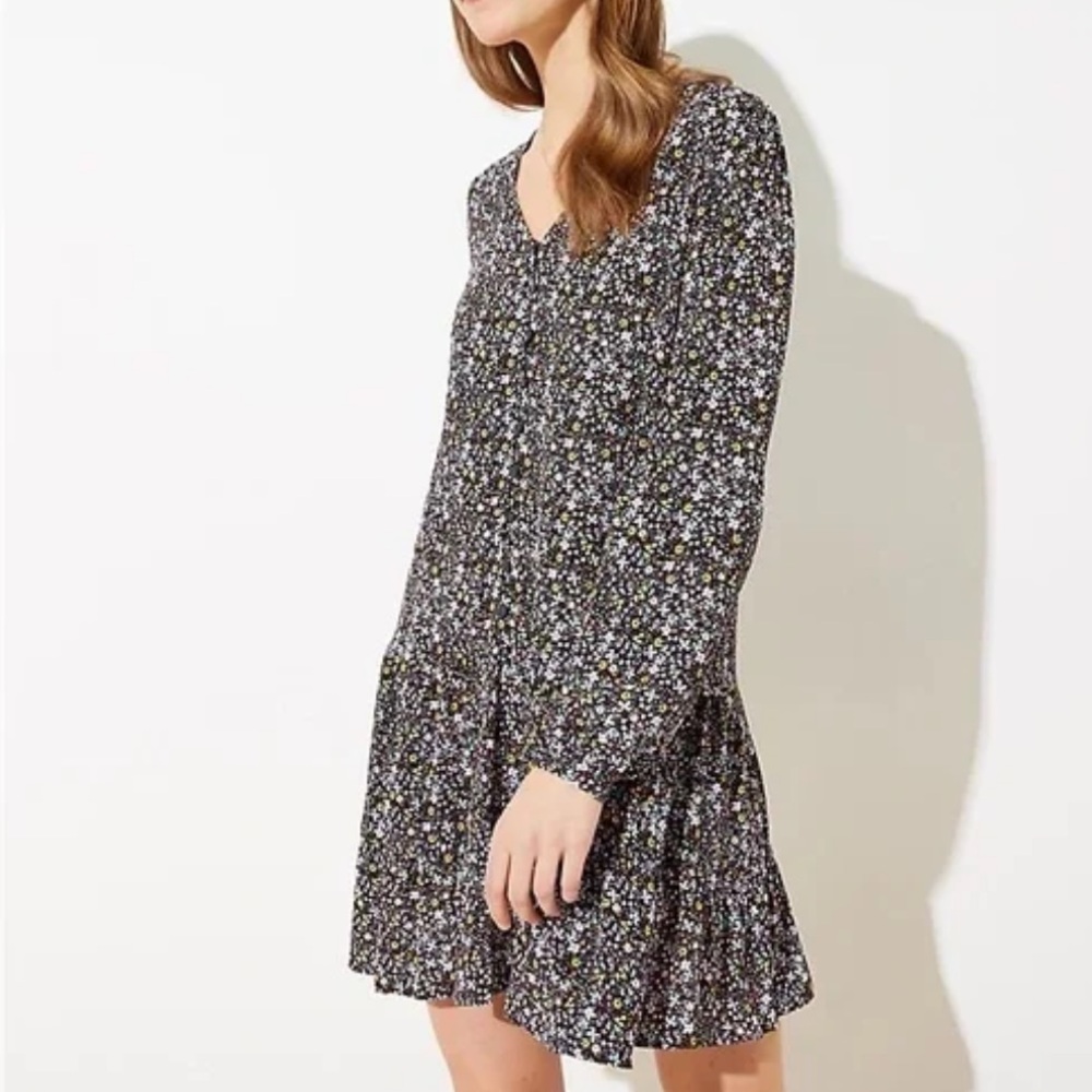 Ann Taylor LOFT Button Flippy Dress Boho Floral Print Mini Dress Small S